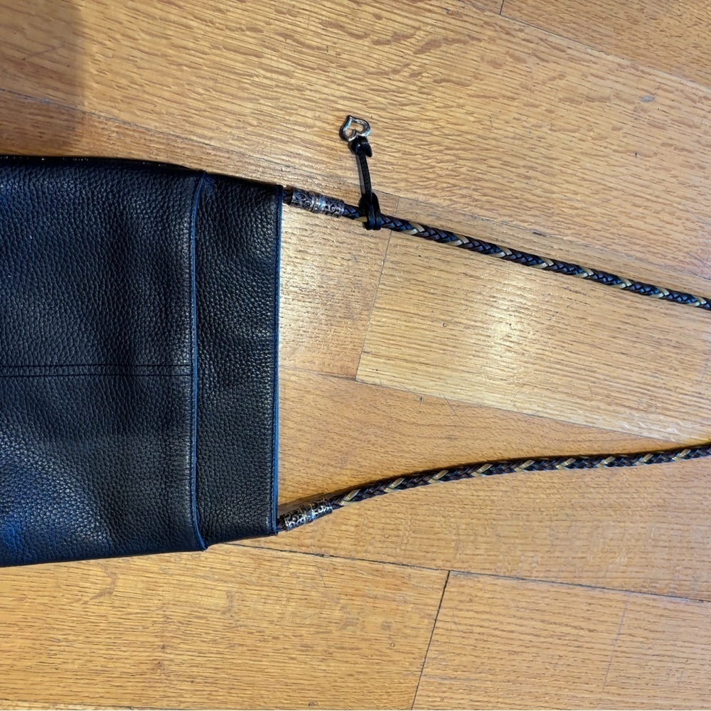 Brighton Black Leather Shoulder Bag Braided Strap - Picture 3 of 14